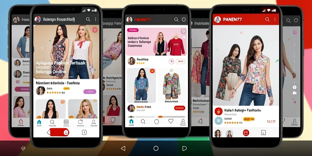 Antarmuka pengguna aplikasi PANEN77 yang modern dan stylish untuk belanja fashion.